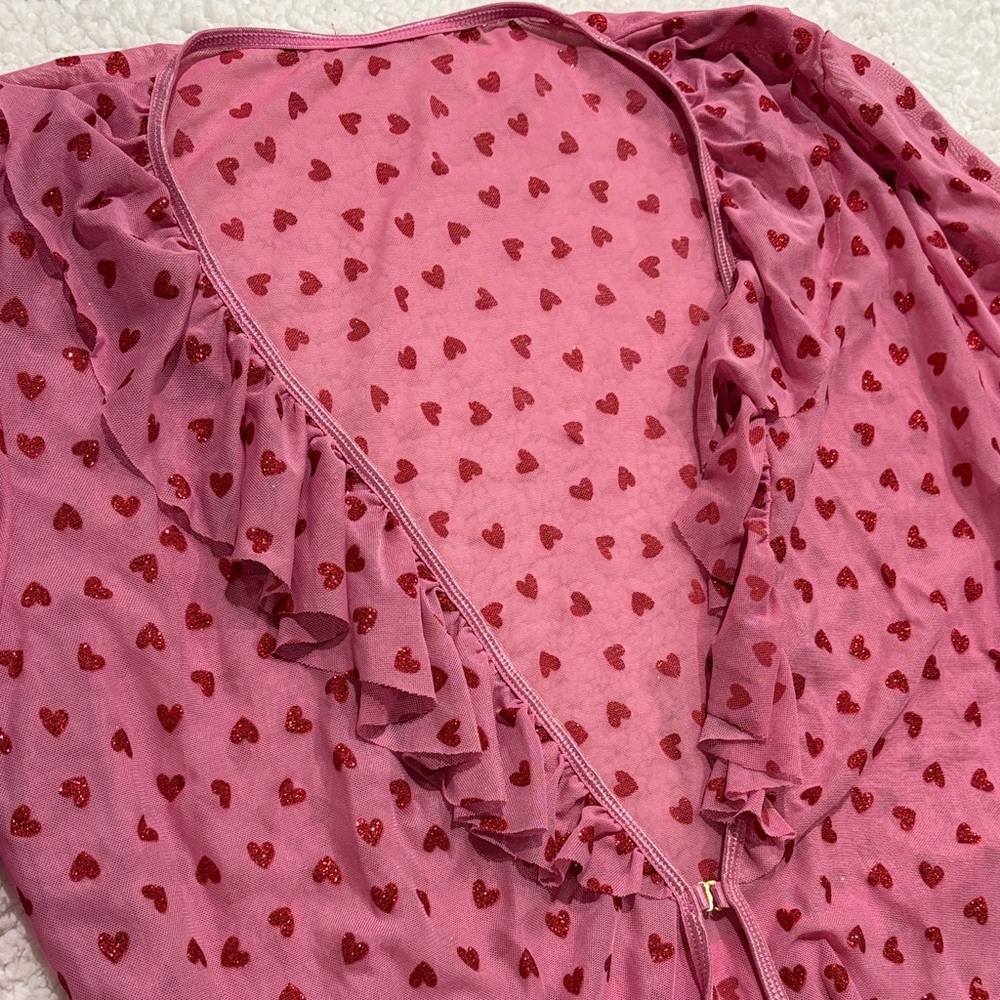 Pink Heart Patterned Ruffled Lingerie Top - Picture 3 of 5